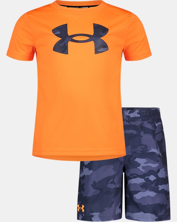 Boys' Pre-School UA Hyper Woodland Surf Shirt & Volley Shorts Set, Orange, pdpMainDesktop image number 0